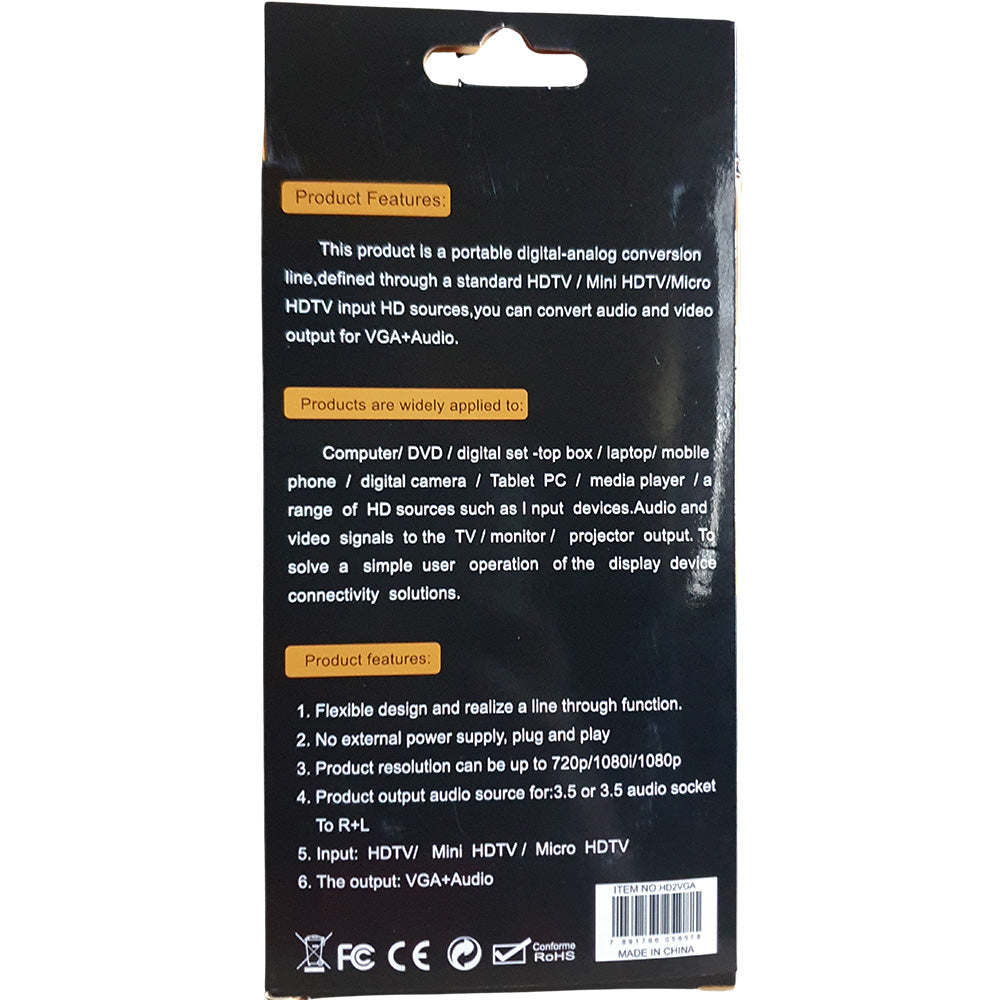 Mini Adaptador Conversor HD HDMI Para VGA Com Saída de Aúdio - Preto